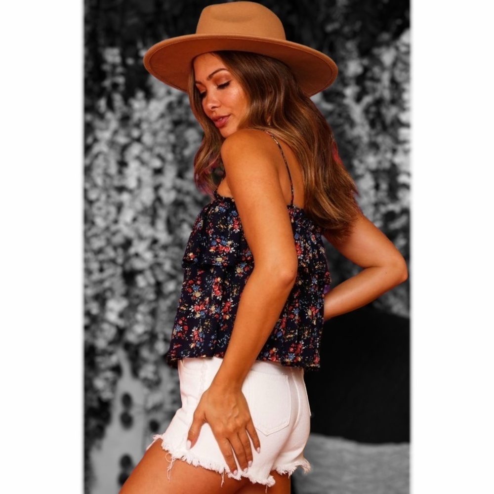 Fantastic Fawn Navy Floral Ruffle Tiered Sleeveless Cami Top - Picture 4 of 10